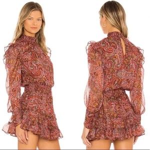 MISA Los Angeles Gianna Bohemian Paisley Mini Dress Red XS